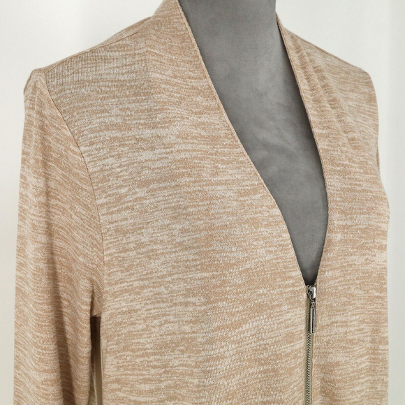 H by Halston Sweater Womens Medium Beige Long Cardigan Zip Duster Stretch Knit - Picture 6 of 16